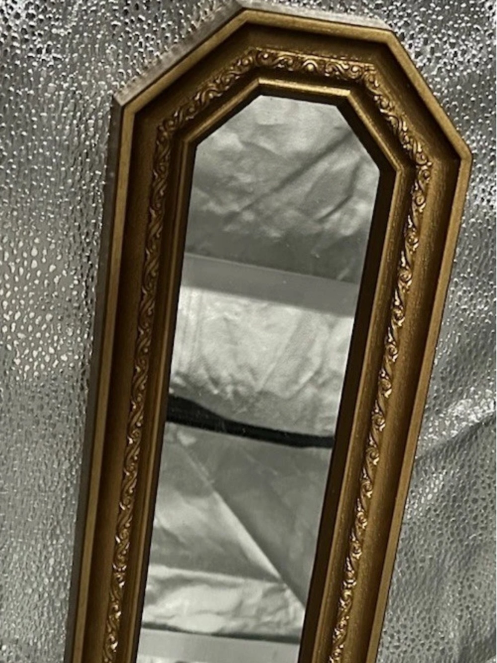 Decorative Narrow Gold Wall Mirror with Ornate Frame